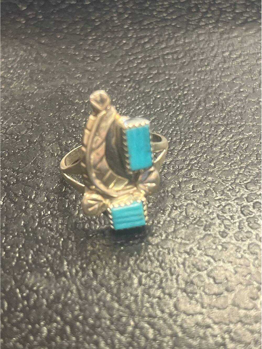 Zuni handmade sterling silver turquoise ring size 7.5 carved